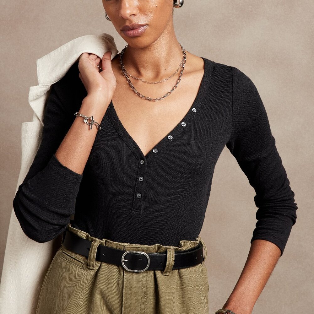 Banana Republic Black Long Sleeve thong Bodysuit Large NWOT